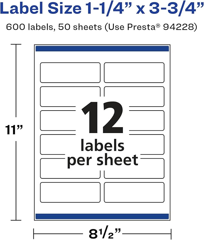 Avery Glossy White Rectangle Labels, Sure Feed Technology, 1.25" x 3.75", 600 Glossy White Labels, Print-to-The-Edge, Permanent Adhesive, Laser/Inkjet Printable