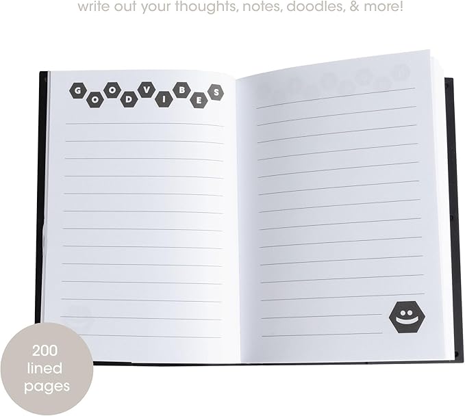Pearhead Letterboard Composition Notebook, Customizable Silicone Cover Fidget Journal with Letters & Symbols, Lined Pages for Notes, School, Planning & Writing, Black & White