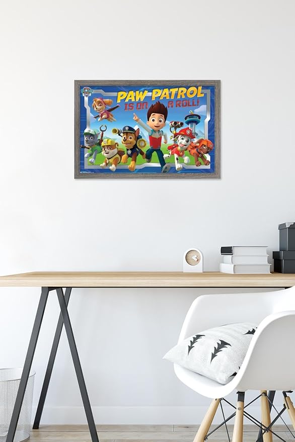 Nickelodeon Paw Patrol - Crew Wall Poster, 22.4L" x 14.7W", Barnwood Framed Version