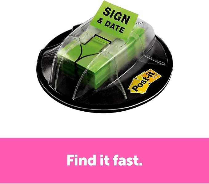 Post-it 680HVSD Flags w/Dispenser,-Inch Sign/Date-Inch,1-Inch x1-3/4-Inch,200 Flags/PK,Green
