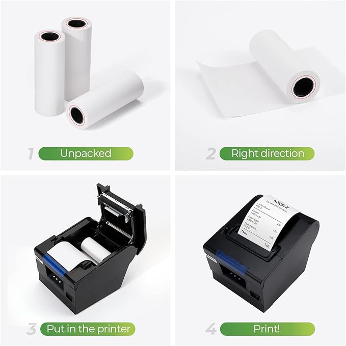 MUNBYN Thermal Receipt Paper 3 1/8 x 19.6ft, 50 Rolls Receipt Paper Work for Star Micronics TSP100 TSP143 Epson 80mm Receipt Printer Square POS Register, BPA Free (80 * 30mm x 50 rolls)