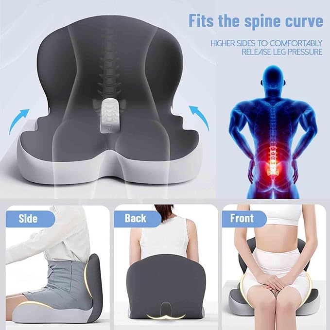 Back and Seat Cushion, Car Seat Cushion, Memory Foam L-Shaped Integrated Car Cushions, Ergonomic Car Cushion for Big People with Back Support (Mix-Grey)
