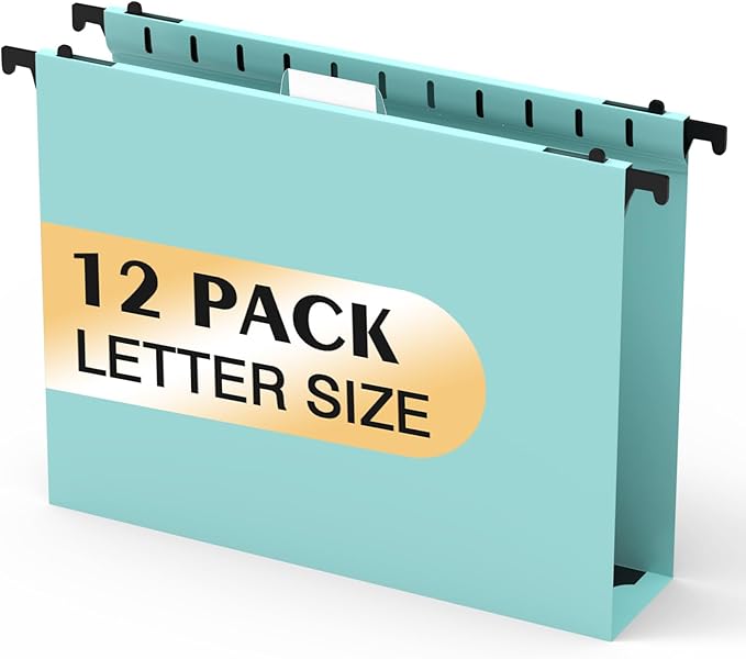 Extra Capacity Plastic Hanging File Folders,12 Pack Reinforced Hang Folder,Heavy Duty 2 Inch Expansion,Filing Cabinet Folders Letter Size for Bulk Files/Medical Charts(Haze Blue)