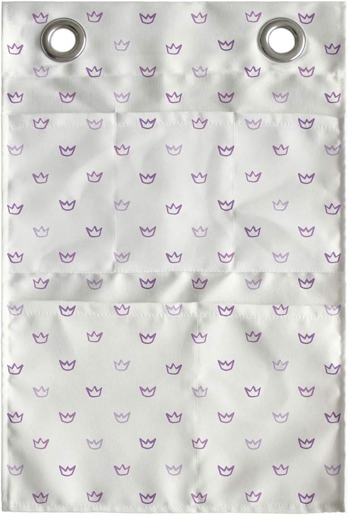 Ambesonne Crown Hanging Pocket Organizer, Mini Cartoon Style Pencil Drawn Inspired Shapes Childish Cartoon Details, Printed Polyester Storage Bag with Pockets, 14" x 20", Purple Off White Mauve