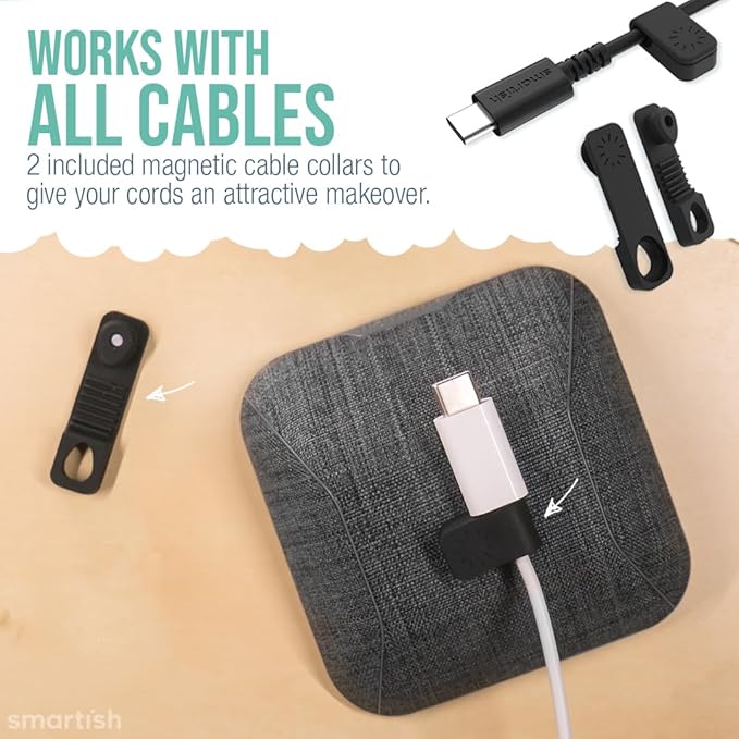 Smartish® Magnetic Cord Holder - Cable Wrangler Organizer with Magnet Clips for Charger Management on Desktop, Nightstand for USB-C + Lightning - No 2 Pencil Gray