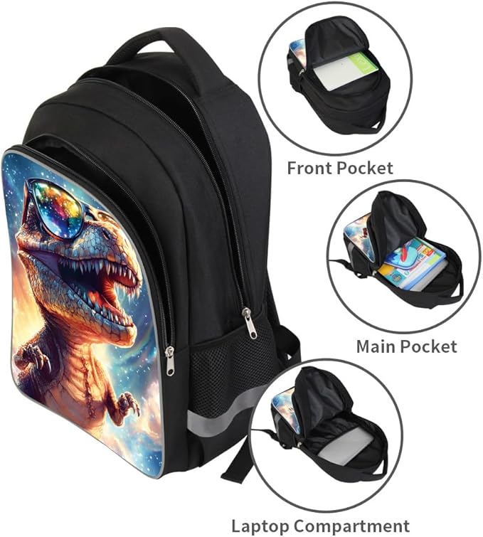 Kids Backpack Lightweight Durable Medium Teens Kids Backpack for School Boys and Girls Bookbag with Adjustable Shoulder Straps & Padded Back 17 Inch School bags with 3D Reflective Dinosaur Cartoon