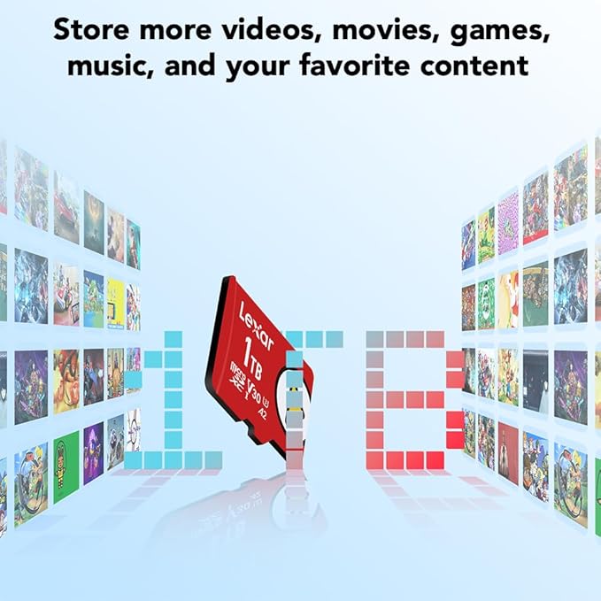Lexar 512GB PLAY micro SD Card, UHS-I, C10, U3, V30, A2, Full HD, 4K, Up to 205/140 MB/s microSDXC Memory Card, Expanded Storage for Nintendo-Switch 1, Gaming, Smartphones, Tablets (LMSPLAY512G-BNSNU)