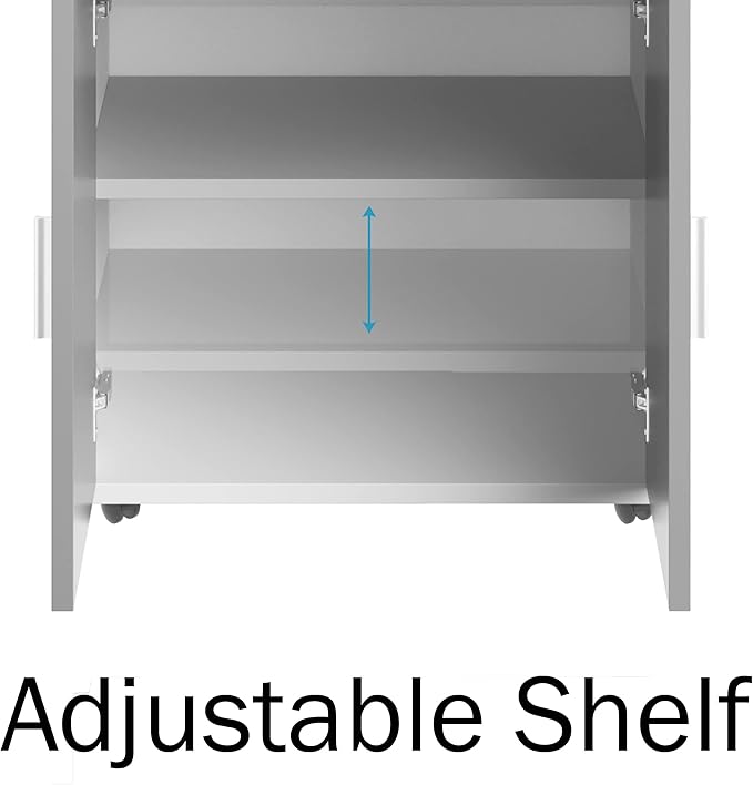 Microwave Stand with Drawer - Rolling Storage Cabinet with Doors and Locking Wheels - Freestanding Kitchen Storage by Lavish Home (White and Gray)
