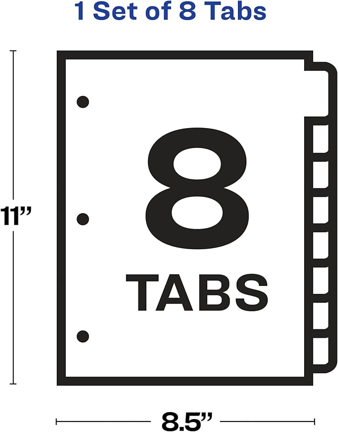 Avery 8-Tab Sheet Protector Dividers, Printable Easy Peel Clear Labels, Index Maker, White Tabs, 1 Set (75501)