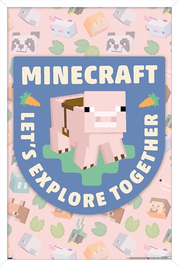 Trends International Minecraft - Let's Explore Together Wall Poster, 22.4L x 14.7W, White Framed Version