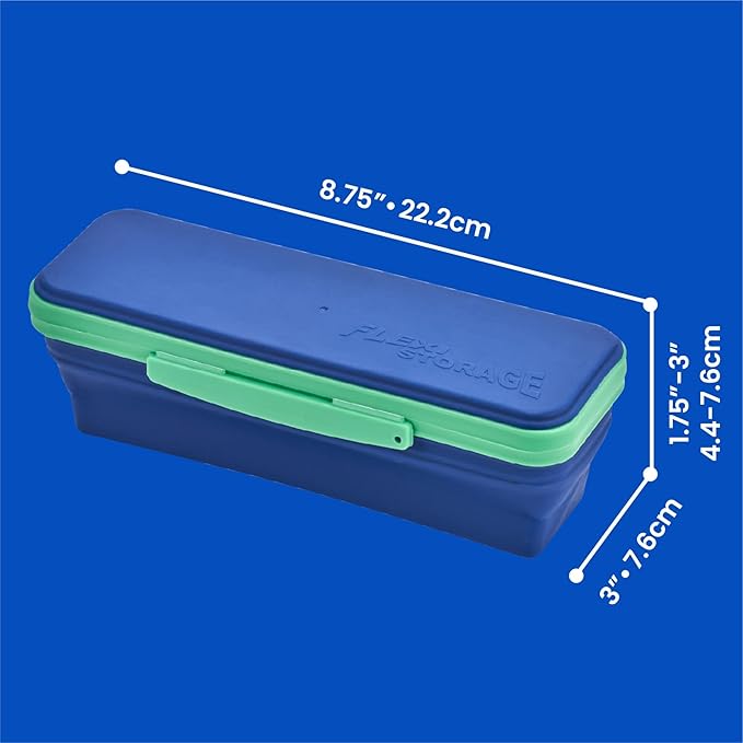 Bostitch LockerMate Flexi Storage Expandable Pencil Box, 1-3/4"H x 3" W x 8-3/4"D, Navy/Green
