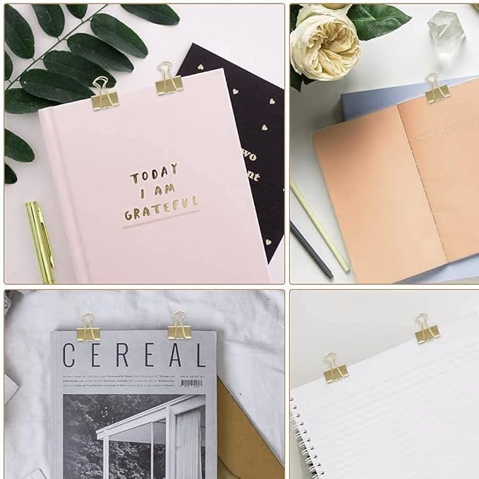 Paper Binder and Clips Set, Metal Assorted Sized Binders with Push Pins, Cute Office Supplies, Teacher Desk Must Haves, Cute Desk Accessories