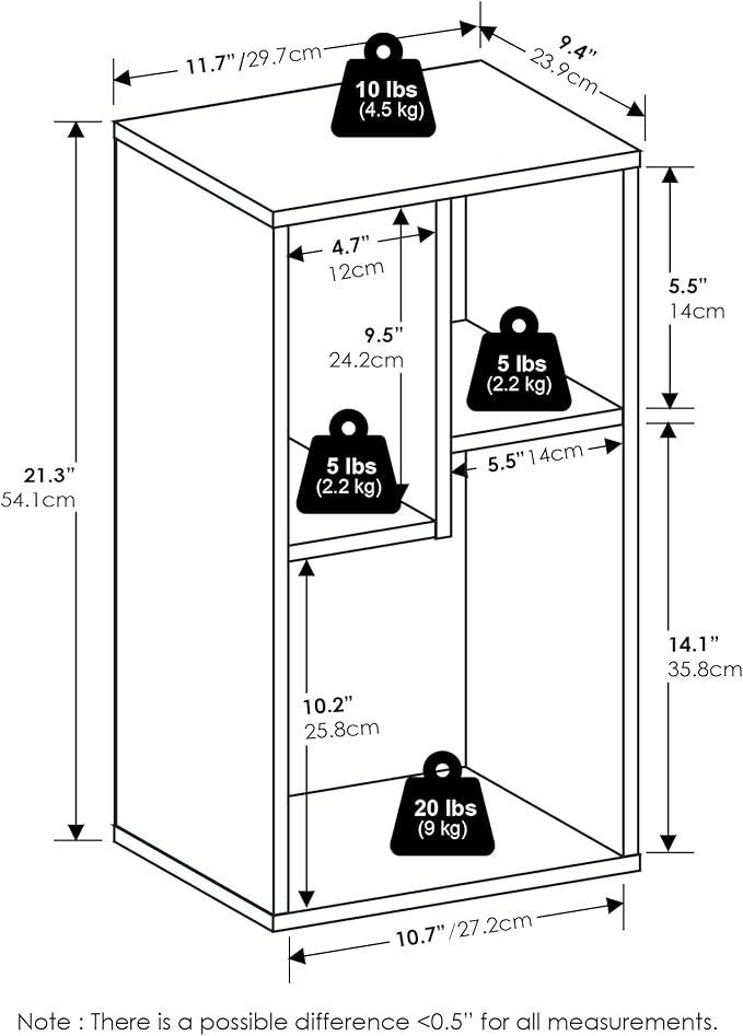 Furinno DALY Book Shelf, 3-Cube Bookshelf, Cube Storage Organizer Bookcase with Irregular Compartments, 9.4 x 11.7 x 21.3, for Living Room, Bedroom, Home Office, White