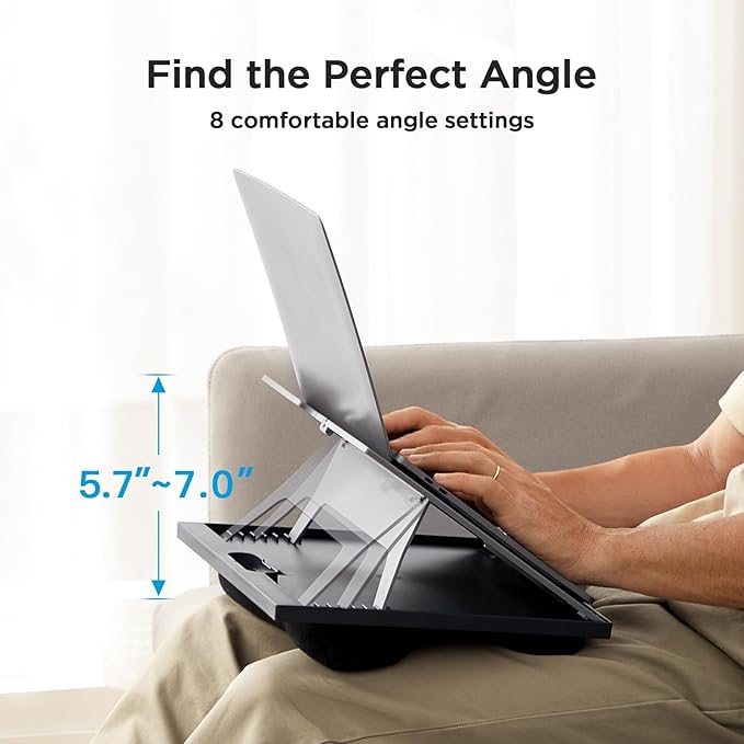 HUANUO Laptop Desk, Portable Laptop Stand Fits Up to 15.6 Inch Laptops, Adjustable with 8 Angles Lap Desks for Adults - Dual Cushion Desk for Sofa, Bed, Car or Work Table
