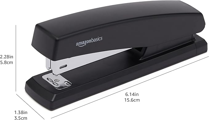 Amazon Basics Desktop Office Stapler, Lightweight, 25 Sheet Capacity, Non-Slip, Black, 3-Pack with 1000 Staples