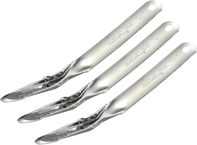 Bostitch Office Premium Staple Remover Tool, No Tear Push-Style Staple Puller, All-Metal, Chrome, Pack of 3