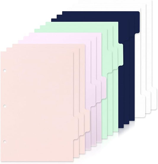 (5.5 x 8.5 inch) 15 Tab 3 Hole Punch Dividers with Tabs Disc Bound Dividers Junior Size discbound Notebook Accessories 5 Color for Office Meeting