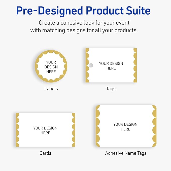 Avery Printable Rectangle Adhesive Name Tags, Gold Dots Edge Design, 2-1/3" x 3-3/8", Matte White Removable Name Tags, Laser/Inkjet, 80 Total, Great for Name Badges