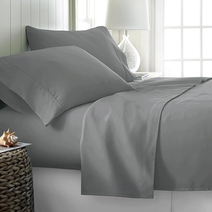 Twin XL Grey Sheet Set, 4 Piece Microfiber Bed Sheets，Soft Flat Bed Sheets Cover, Hotel Luxury 1800 High Thread Count Comfy Sheets, 21" Deep Pocket Fitted Sheets, Wrinkle Free-Grey