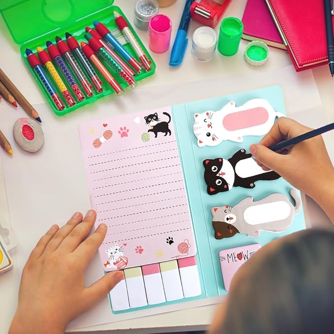 QPIXVB Cute Sticky Notes,440 Sheets Cat Sticky Notes,Cat Gifts for Women,School Supplies,Cartoon Animal Cats Self-Stick Note Pads,Cats Lover Christmas Gifts,Note Pads Set for Students Office Supplies