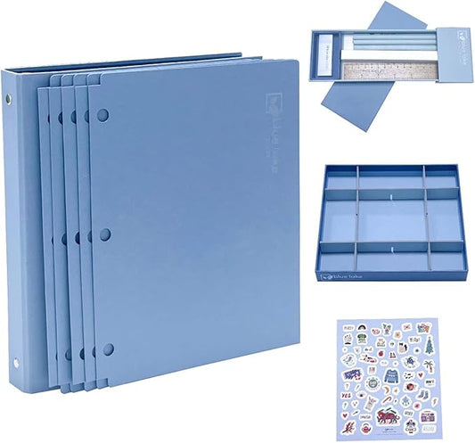 Blue Lake 3-Ring Binder School Offiice Supplies Kit Bundle Plastic Free 22 Piece Binder, Folders, Pencils, Pencil Box Organizer Tray, Gifts for K-12, College Students, and Office