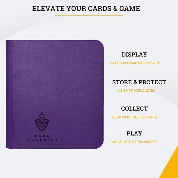 Card Guardian - Toploader 4 Pocket Premium Binder with Zipper for 160 Cards - Side Loaded Pockets - Compatible with Sports and Trading Cards TCG (Purple)