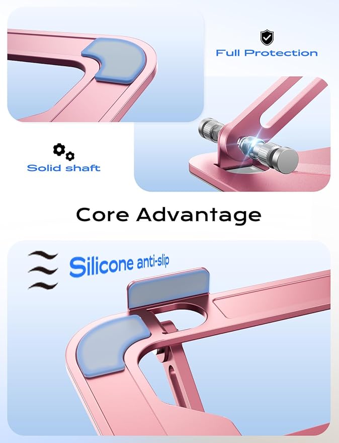 Adjustable Laptop Stand for Desk, Metal Foldable Laptop Riser, Portable Laptop Holder Mount, Ventilated Cooling Computer Notebook Stand for MacBook Air Pro, All 10-16'' Notebooks Laptops, Pink