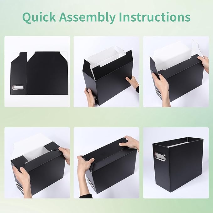 Collapsible File Organizer Box with Handle,12.20x5.11x9.84Inches, Filing Organizer for Home or Office, Small Portable File Box(3 Packs, Black)