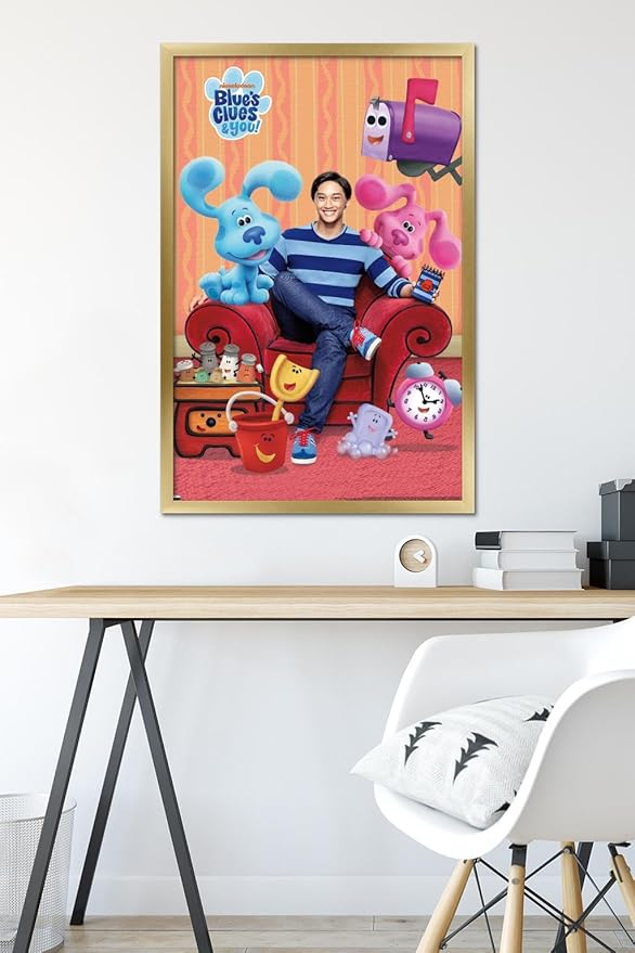 Nickelodeon Blue's Clues - Group Wall Poster, 34L" x 22.4W", Gold Framed Version