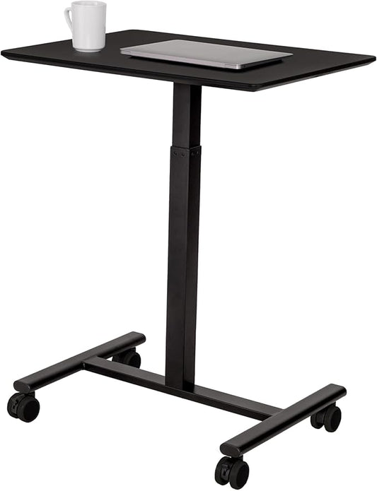 Seville Classics Airlift Height Adjustable Pneumatic Laptop Sit Stand Desk Mobile Rolling Cart, Computer Workstation for Home Office, Classroom, Black, 25.6" Desktop