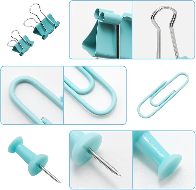 Office Supplies Set, Paper Clips, 72 Pcs, Push Pins and Binder Clips Set with Box for Office, School and Home(Green)