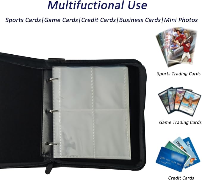 Card Binder 4 Pocket, 3-Ring 400 Pockets Zipper Card Holder Album with Removable 50 Sleeves, Card Folder Book for Trading Cards, MTG, TCG, Yugioh Cards, Sports Cards (Red)