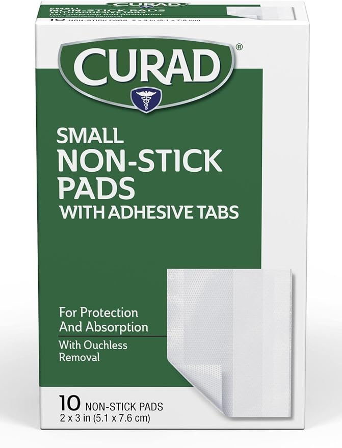 Curad Non-Stick Pads, 2 Inches X 3 Inches with Adhesive Tabs, 10 Count (Pack of 1)