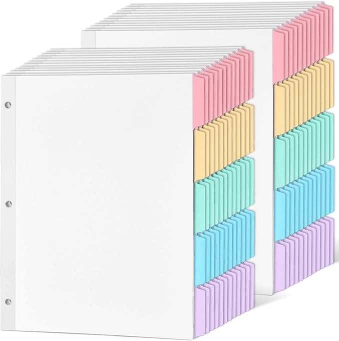 Forvencer Blank Writable Binder Dividers, 1/5 Cut Tabs, 3 Hole Punch Dividers with Reinforced Edge, Binder Dividers with Multicolor Tabs, Letter Size, 20 Sets, 100 Dividers