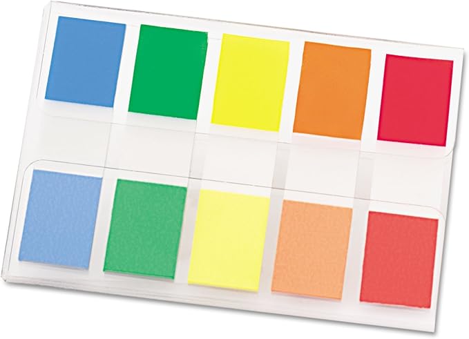 Post-it Flags in Portable Dispenser, 100 Flags/Pack, .47 in x 1.7 in, 20 Each of Red, Bright Orange, Yellow, Green, and Blue (683-5CF)