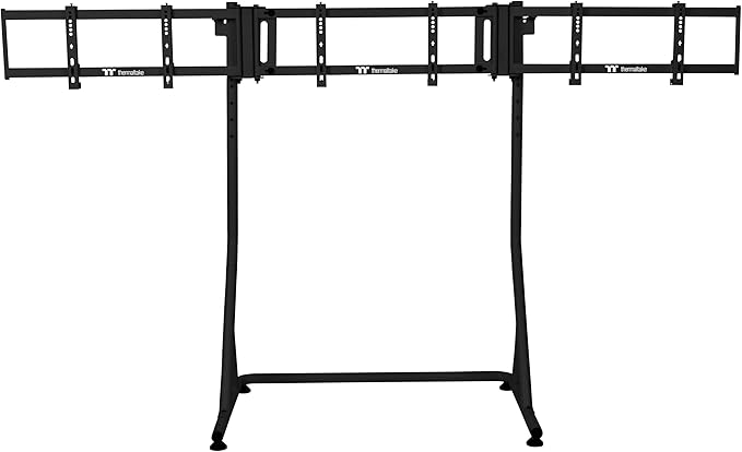 Thermaltake Triple Monitor Stand Pro; Up to (x3) 32" Curve or 34" Flat; Powder Coated Steel; 920mm-1120mm Height Range; VESA Mounting; Racing Simulator Compatible; Black; GSC-MSP-MDSLBB-01