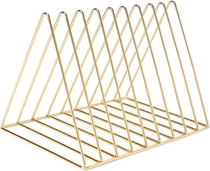 Sooyee 2 Pack 9 Slot Gold Magazine Holder,Desktop File Sorter Organizer Triangle Bookshelf Decor Home Office