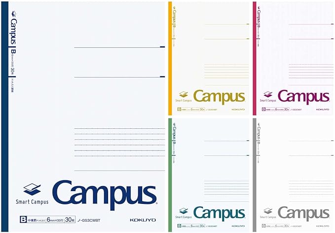 KOKUYO Composition Notebooks, 5 Pack Smart Campus Semi-B5 Comp Book with Dot B 6mm Ruled, 30 Sheets, School Lined Notebook in White, Journal Notebook for Women Work Study Note Taking (NO-GS3CWBTX5)