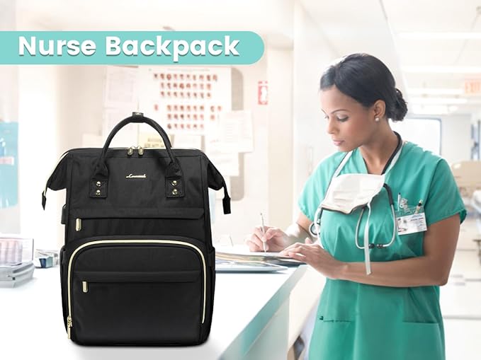 LOVEVOOK Laptop Backpack Women, 15.6 Inch Work Backpack Woman for Teacher Nurse Bags, Computer College Backpack Purse, Waterproof Anti-theft Travel Back Pack with USB Charging Port, Black