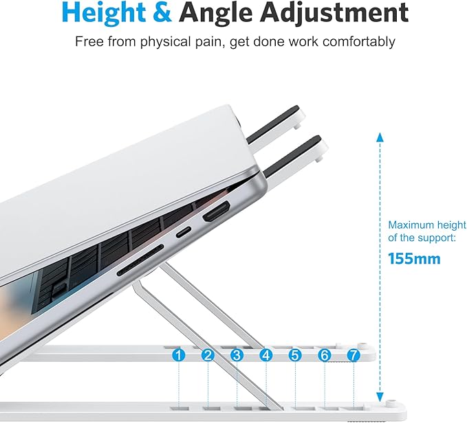 OMOTON Portable Laptop Stand, Laptop Stand for Desk Ergonomic 7-Levels Angles Adjustable Computer Stand, ABS Laptop Riser Holder Compatible with All Laptops and iPad(10-15.6")