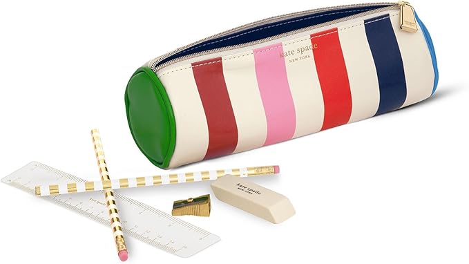 Kate Spade New York Pen and Pencil Case with Office Supplies, Zip Pouch Includes 2 Pencils, Sharpener, Eraser, and Ruler