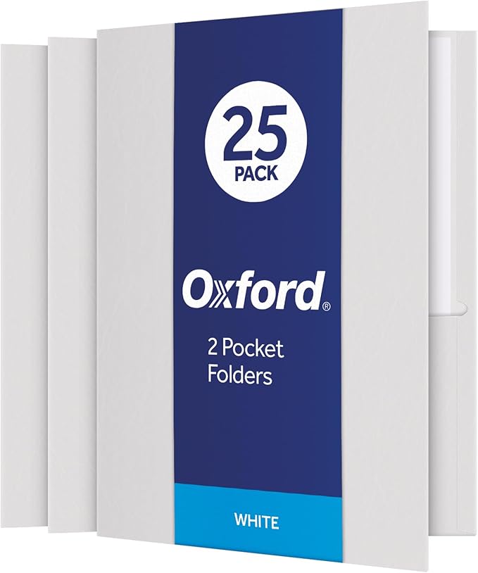 Oxford Twin-Pocket Folders, Textured Paper, Letter Size, White, Holds 100 Sheets, Box of 25 (57504EE)