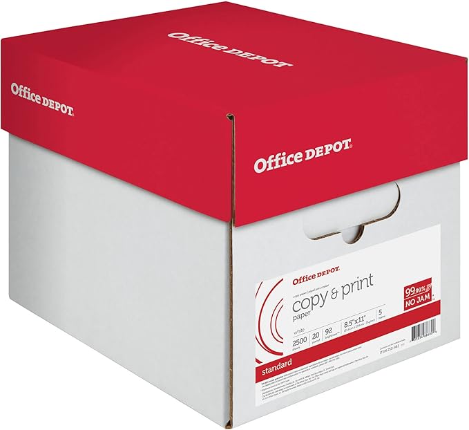 Office Depot Copy Print Paper, 8 1/2in. x 11in., 20 Lb, 500 Sheets Per Ream, Case Of 5 Reams, 851201CS