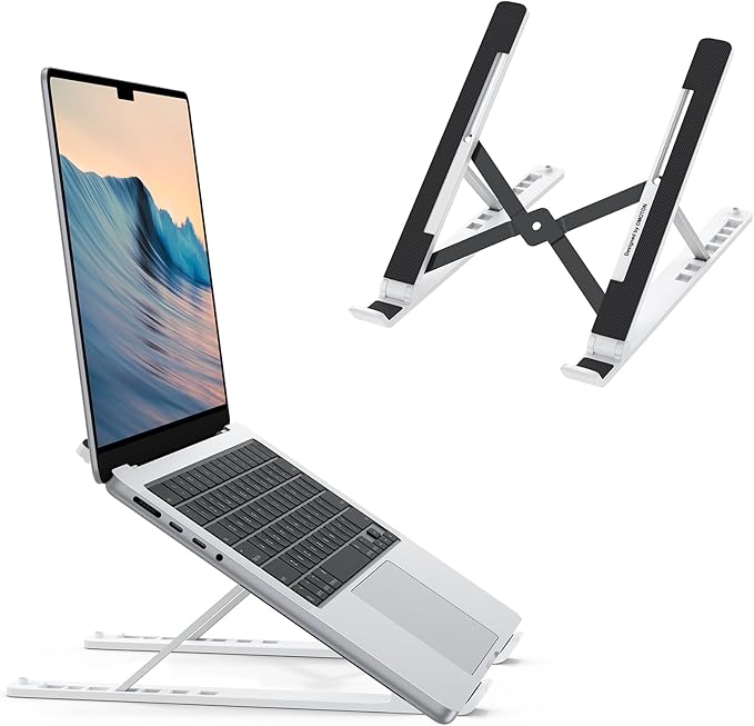 OMOTON Portable Laptop Stand, Laptop Stand for Desk Ergonomic 7-Levels Angles Adjustable Computer Stand, ABS Laptop Riser Holder Compatible with All Laptops and iPad(10-15.6")