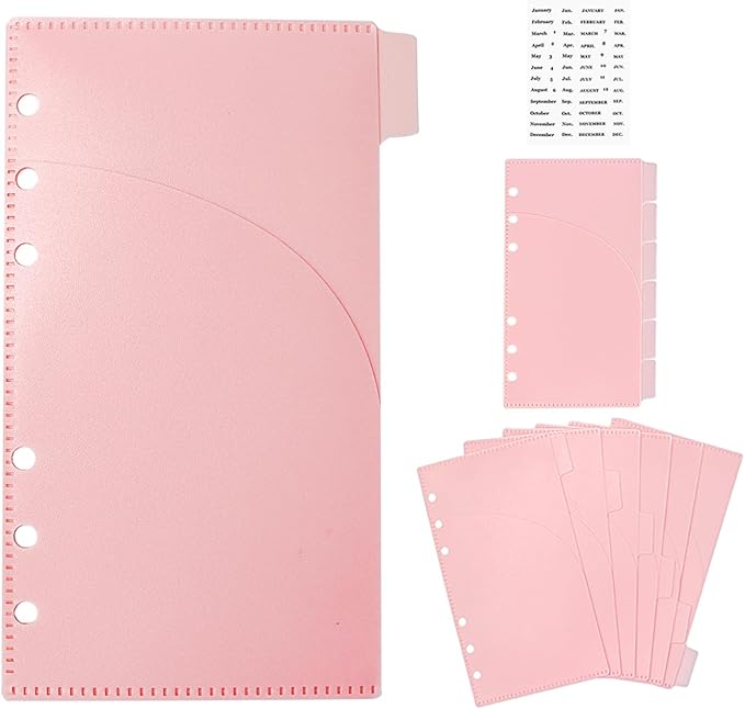 NatSumeBasics 12 A6 Cash Stuffing Envelopes 2 Layer Pink A6 Binder Pocket Dividers with Tab Sticker for 6 Rings Budgeting Planner Inserts Supplies Accessories (12 Pink)