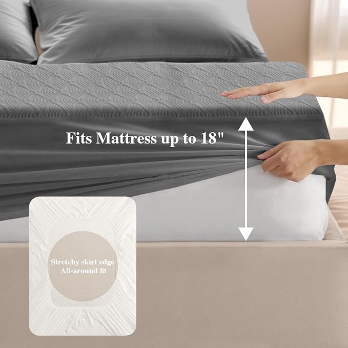 King Mattress Protector, Waterproof Mattress Pad Washable Rayon Mattress Cover Breathable Noiseless Bed Protector 3D Patterns 5" - 21'' Elastic Fitted Deep Pocket(Dark Grey)