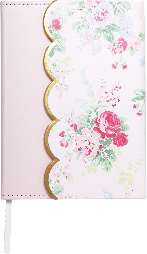 Laura Ashley English Garden Flap Journal – 6x8 Inch Faux Leather Hardcover with Magnetic Closure, Scalloped Edge, 256 Lined Pages, Elegant Writing Notebook