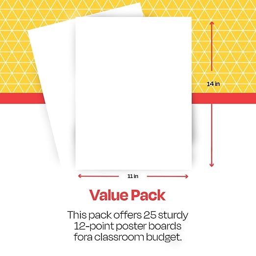 School Smart Poster Board Paper, White, 12 pt Thick, for Posters, Signs, Crafts, Displays, Classroom Projects, 11 x 14 Inches, 25 Pack