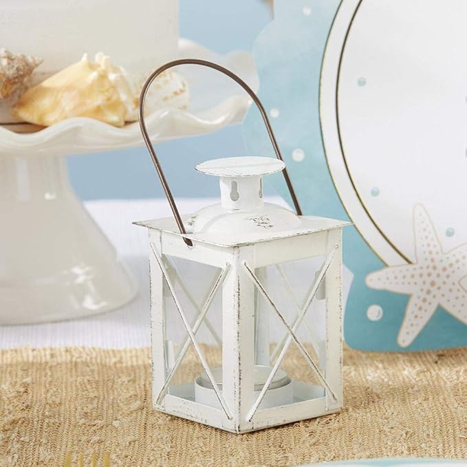 Kate Aspen Decorative Lanterns - Set of 6 - Luminous Distressed Metal Lantern Candle Holders for Wedding, Home Decor and Party - 4.5" H (6.5" H with Handle) – White