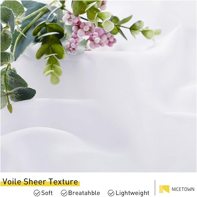 NICETOWN 2 Panels Outdoor Patio Curtains Waterproof, Detachable Sticky Tab Top Indoor Outdoor Sheer Voile Drapes Airy & Elgant Easy Haning for Pergola, W54 x L96, White